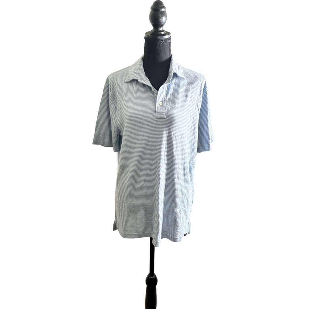 Men’s Faherty Blue Striped Soft Knit Collared Polo Shirt Size M B